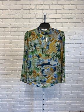 Women’s Printed Long-Sleeve Blouse in Green Multi